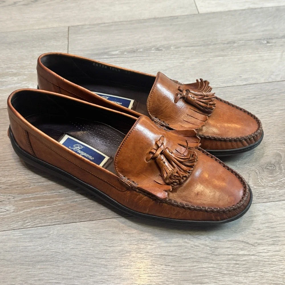 Bragano by Cole Haan Mens‎ 10.5 M Brown Tan Leather Kiltie Tassel Loafers Italy